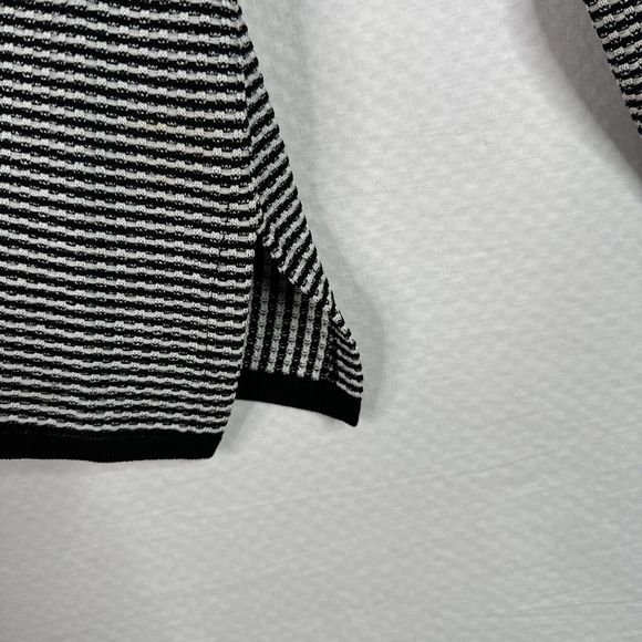 Exclusively Misook Fringe Trim Cardigan Jacket Black White‎ Knit Career Classic - Picture 9 of 11